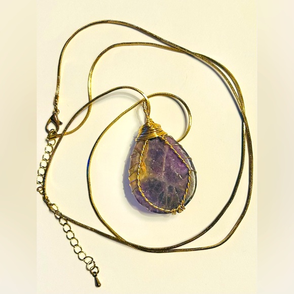 Amethyst & Gold-Tone Wire Wrapped Tree of Life Pendant on 20” Gold-Tone Chain - Picture 6 of 6